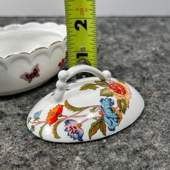 VTG Ardalt Bone China Oval Floral Butterfly Trinket Dish Handle Lid 3499 - Picture 8 of 11